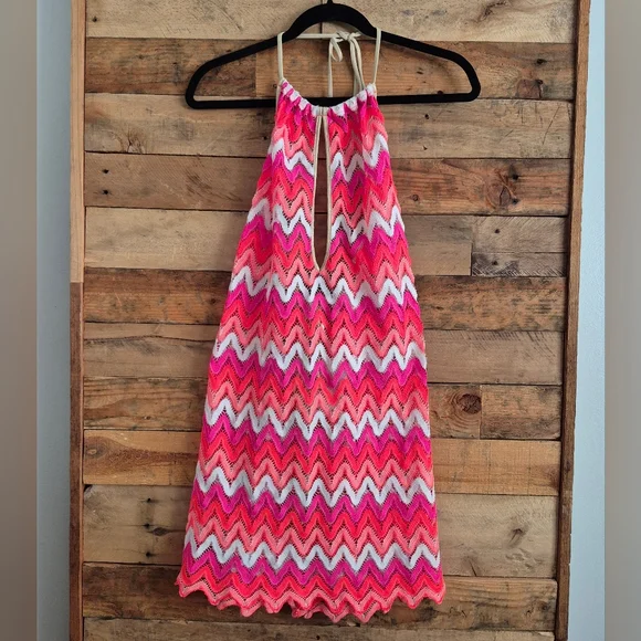 Luli Fama Flamingo Beach Halter Tie Mini Beach Dress Cover-Up - Picture 5 of 15